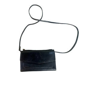 Fossil Black Leather Tri Fold Wallet Crossbody Clutch